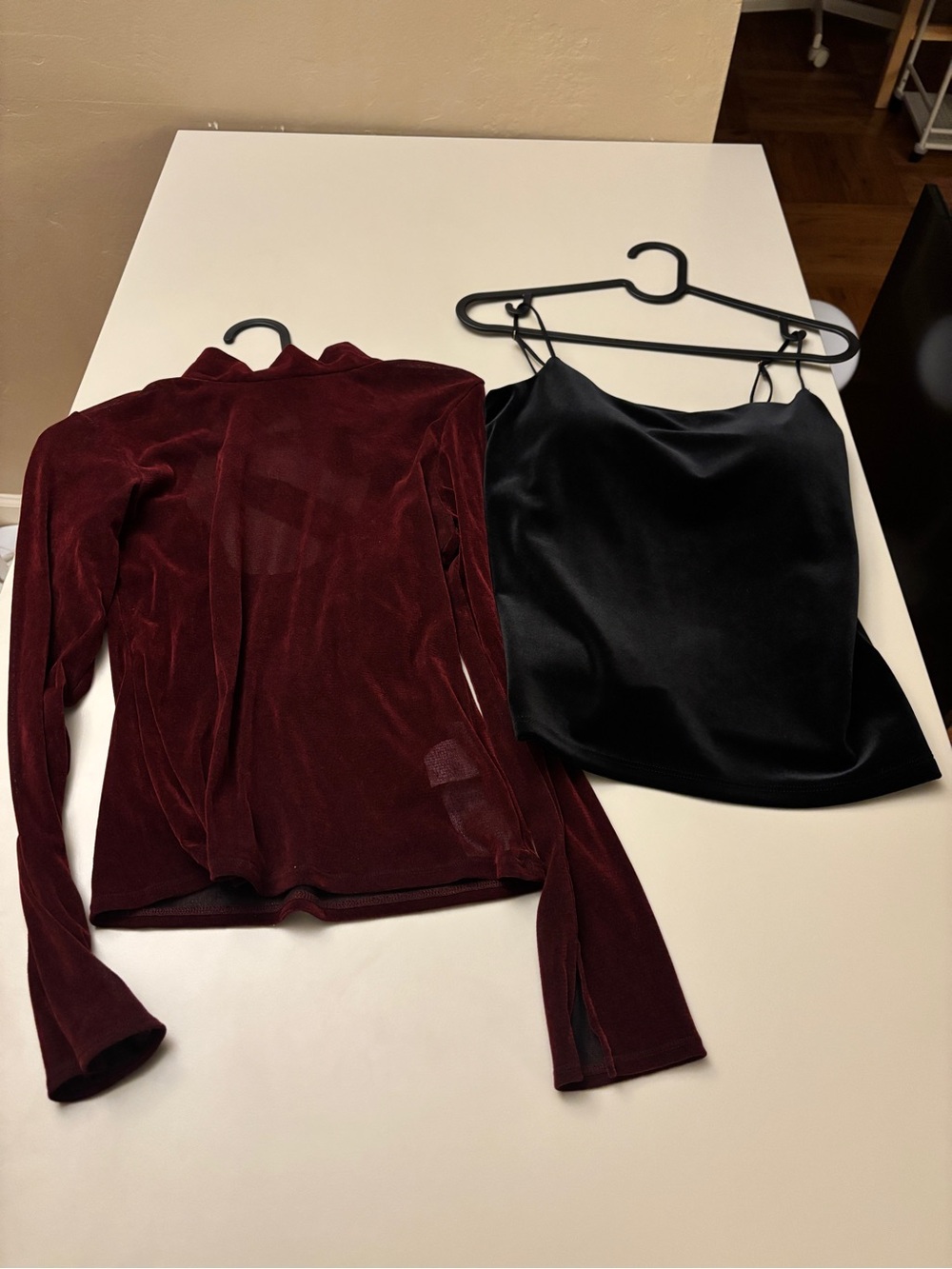 Velvet Burgundy Long-Sleeve Top with Black Velvet Cami